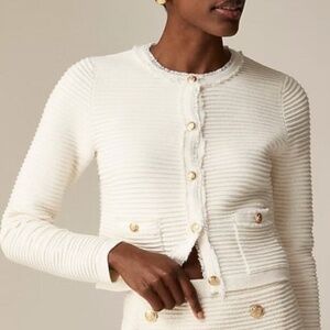 NWT J. Crew Emilie sweater lady jacket in textured cotton blend Natural SZ M